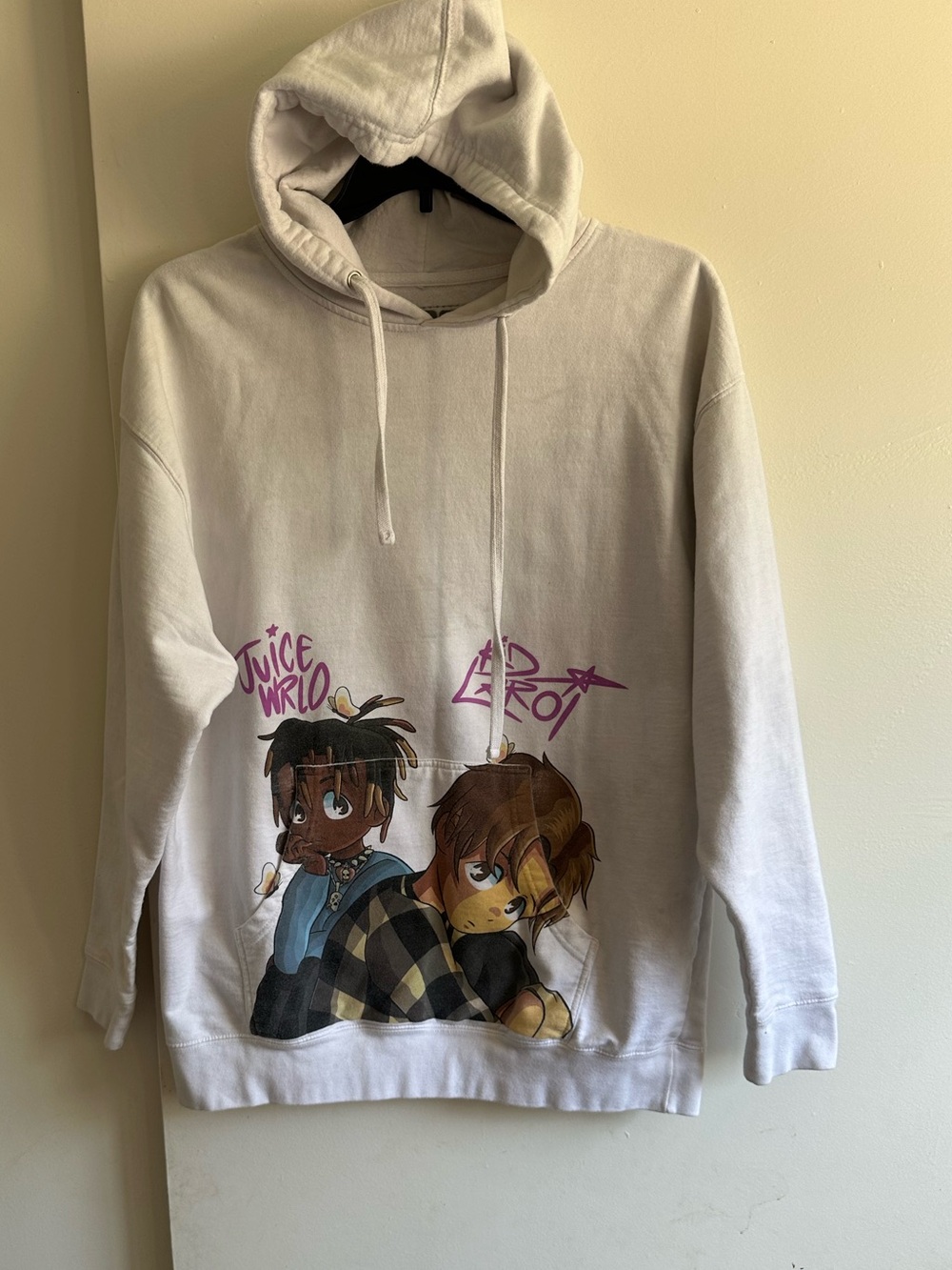 White Graphic Crewneck Hoodie Featuring Cartoon Front And Back Print